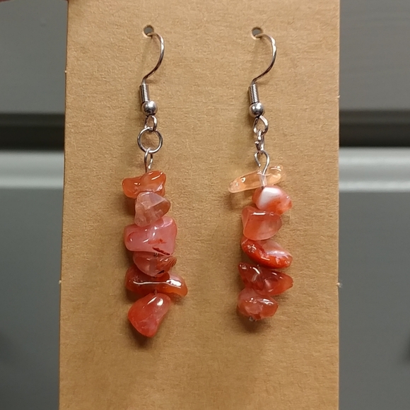 Rhodonite Earrings Natural Gemstone Chip Beaded Surgical Stainless-Steel Hooks - Picture 11 of 13